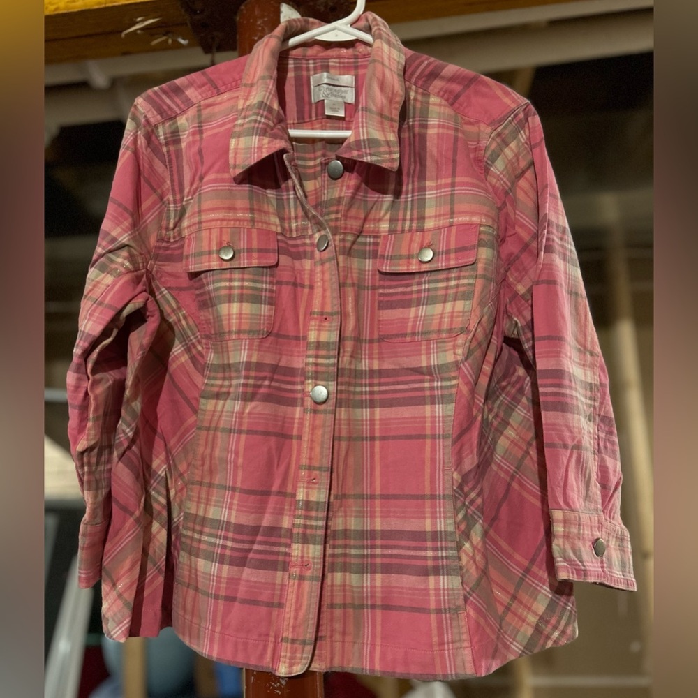 Christopher and Banks lightweight shacket size XL, pink/multi plaid, like new